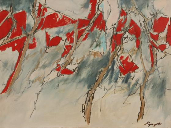 김병기, <붉은 색 소나무>, 1991, 캔버스에 유채, 개인소장