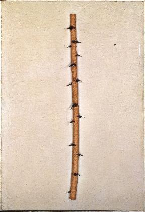 신학철, <계시-1>, 1974, 캔버스에 아카시아 나뭇가지, 실