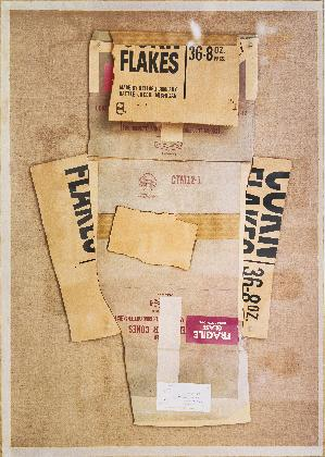 로버트 라우센버그, <판지 I>, 1971, 패널에 꼴라쥬