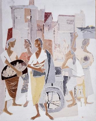 박래현, 〈노점〉, 1956, 화선지에 수묵채색