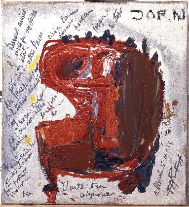 <그려진 시(파르파와의 협업)>, 1954, 캔버스에 유채, 46 x 42.2 cm, 욘 뮤지엄 소장
