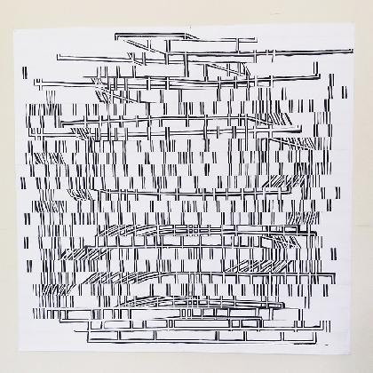 프라우케 슐리츠, 〈Maze〉, 2019, 종이에 아크릴, 110 x 110 cm