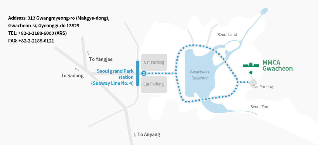 대공원역 2번 출구 -> 서울대공원 종합안내소 -> 우측방향(서울동물원)으로 도보 20분