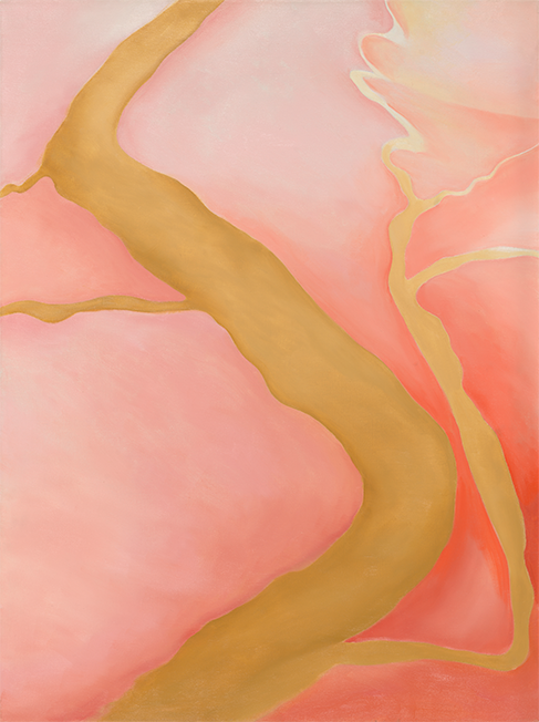 조지아 오키프, ‹노랑과 분홍이었다 III› (1960) 캔버스에 유화 물감, 101.6x76.6cm, 시카고미술관 소장 Photo Credit The Art Institute of Chicago Art Resource, NY «조지아 오키프와 미국 모던아트» 출품작