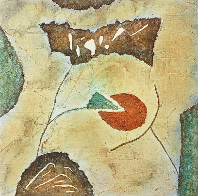 방혜자 ‹햇님 나들이› (1977) 패널에 유화 물감, 닥지 51x51cm, 국립현대미술관 이건희컬렉션