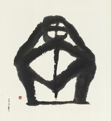 사람, 1980년대, 닥종이에 수묵, 86x77