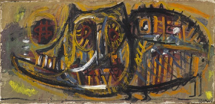 <황금 돼지: 전쟁의 환상>, 1950, 캔버스에 유채, 50 x 100 cm, 욘 뮤지엄 소장
