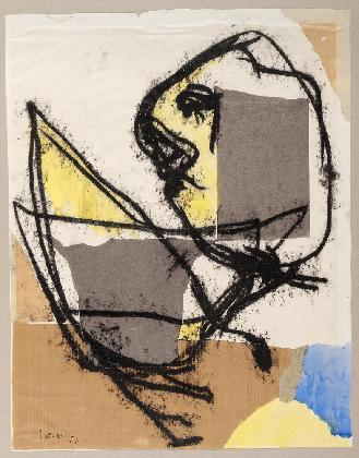 〈Untitled〉, 1956, Collage, paper, water color, crayon, 52.9 x 41.1 cm, Museum Jorn Collection