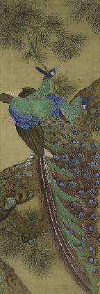 Jung Chanyoung, Peacock, 1935, color on silk, 144.2×49.7cm, MMCA Collection
