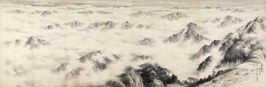 Chung Chong-yuo, Morning Clouds near Mount Jiri, 1948, ink and color on paper, 126.5×380cm