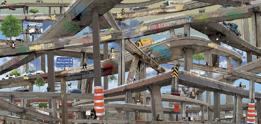 Arthur Desmarteaux, Modernist Spaghetti (Montreal's Turcot interchange), 2012, inkjet print on paper