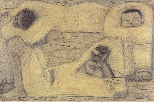 Lee Jungseob, Three people, 1944~1945, pencil on paper, 18.2 × 28 cm, MMCA collection