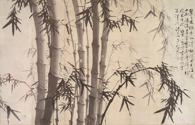 金振宇, <墨竹>, 1940, 纸上水墨, 146 × 230 cm, 韩国银行大邱庆北本部收藏。
