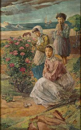 李仁星, <海棠花>, 1944, 画布油彩, 228.5 × 146 cm, 个人收藏。