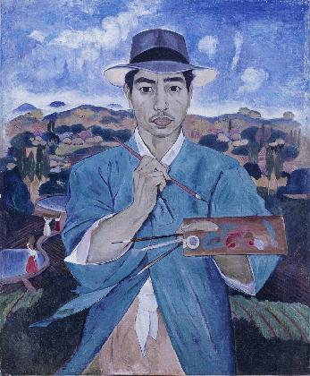 李快大, <身穿长袍的自画像>, 1940年代后期, 画布油彩, 72 × 60 cm, 个人收藏。