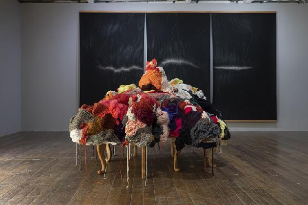 Daham Yo, Untitled, 2019, knitting yarn, sponge, dimensions variable