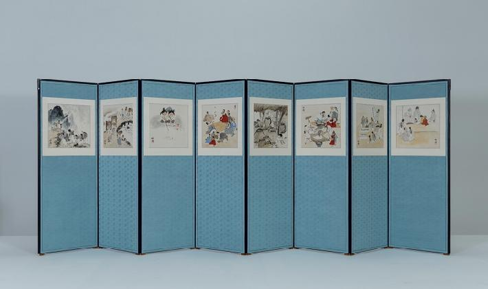 이서지(1934-2011), 풍속도(8곡병), 연도미상, 종이에 채색; 8곡 병풍, 32×31×(8)㎝