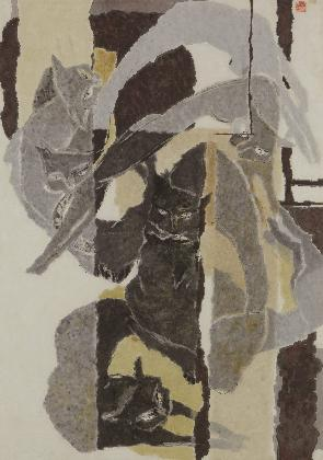 박래현, <고양이>, 1950, 종이에 수묵채색, 57x81cm, 가나문화재단 소장