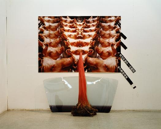 Last Supper of the Power, 1992, C-print, glass, painted tree, Dimensions variable