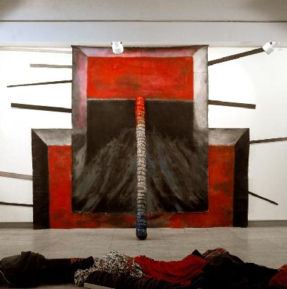 Untitled, 1986, Paint on cloth, wood sticks wrapped in paper(from antique book), rope