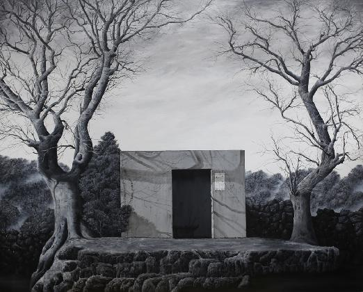 Kim San, 〈Social landscape - A bus that does not return〉, 2021, Acrylic on canvas, 181.8x227.3cm