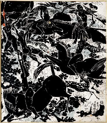 박노수, <수렵도>, 1961, 종이에 채색, 217×191cm, 서울시립미술관 소장