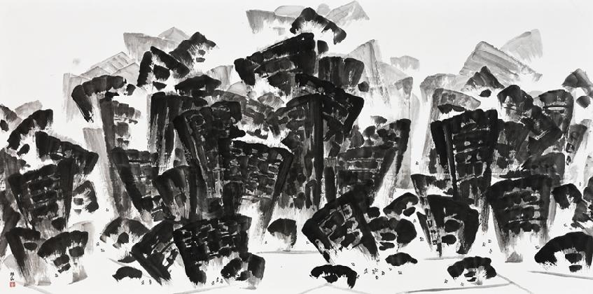 이철량, <도시 새벽>, 1986, 종이에 수묵, 91× 181cm, 개인소장