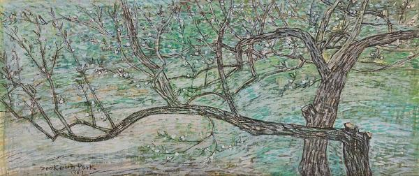 Old Trees, 1961, watercolor and color pencil on paper, 23×52cm, Private Collection