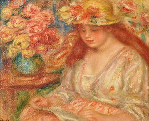 Pierre-Auguste Renoir, ‹Andrée in Yellow Turban and Red Skirt(Reading)›, 1917-1918, oil on canvas