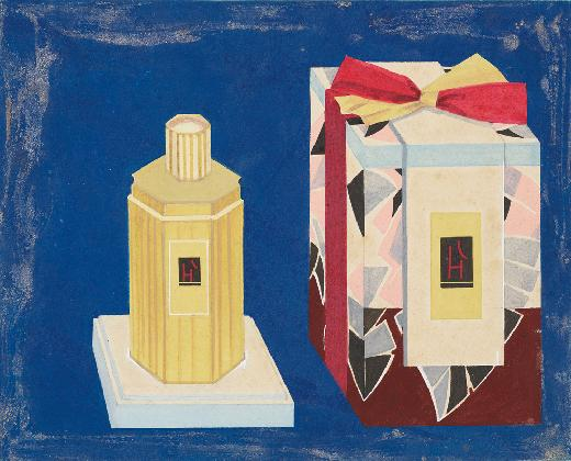 한홍택, ‹화장품 용기와 포장을 위한 디자인›, 1950년대, 종이에 채색, 14.5×18cm. 국립현대미술관 미술연구센터 소장.