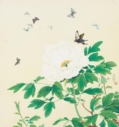 정은영(1930–1990), ‹모란과 나비›, 1980년대 전반, 종이에 색, 66 × 62.3cm