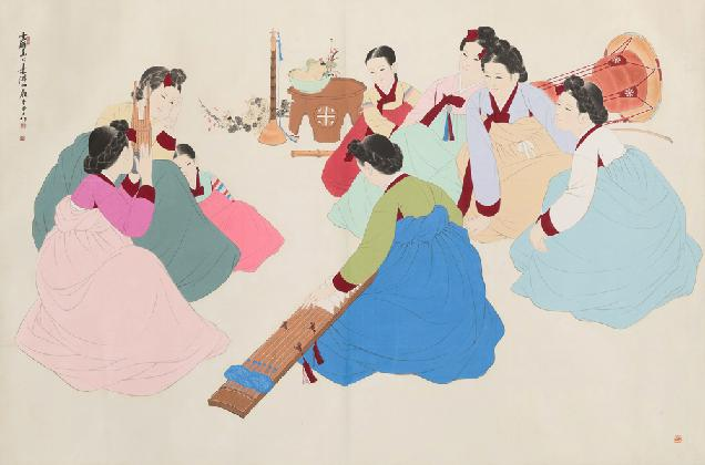 장운상(1926-1982), ‹한일(閑日)›, 1972, 종이에 색, 178.5×268.5cm