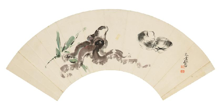 이용우(1902-1952), ‹문어와 조개›, 1940년대, 종이에 먹, 색, 22x49cm
