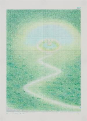 수연, ‹초록의 시간›, 2023, 모눈종이에 색연필, 29.7×21cm