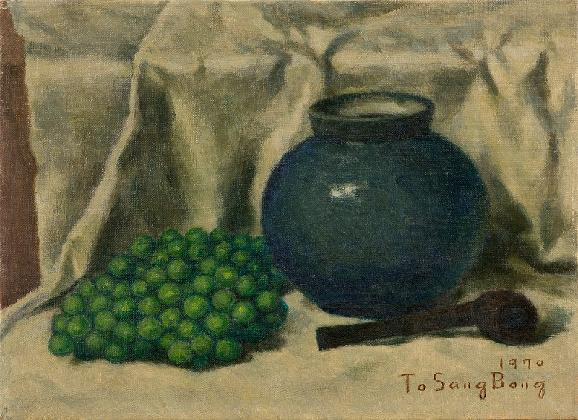 TO Sangbong, ‹Grapes and a Jar›, 1970, Oil paint on canvas, 24.5×33.5cm, MMCA Lee Kun-hee Collection