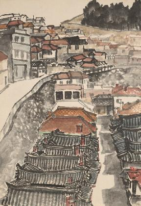 김아영,  ‹옥인동›, 1978, 종이에 먹, 색, 91×62.8cm, 국립현대미술관