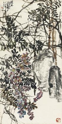 우창숴(吴昌硕), ‹구슬 빛 (珠光)›, 1920, 종이에 먹, 색, 139.6×69cm, 중국미술관