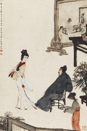 푸바오스(傅抱石), ‹타오구에게 주는 글(陶榖赠词)›, 종이에 먹과 색, 91×61cm, 중국미술관