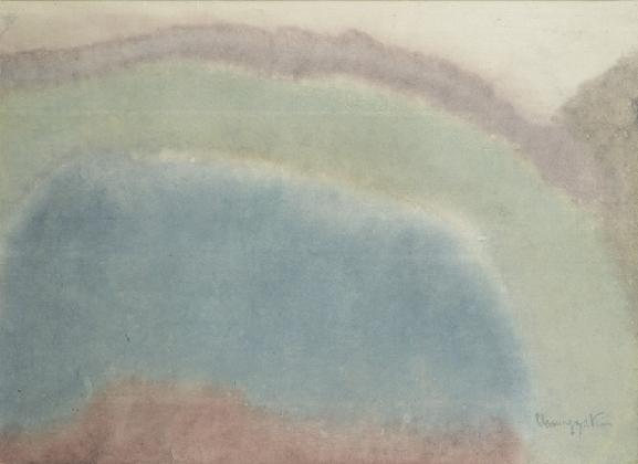 김정자, ‹수평 45›, 1984, 한지에 수채 물감, 64×87.5cm