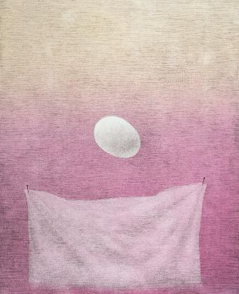 황규백, ‹분홍색 손수건과 달걀›, 1973, 종이에 메조틴트, 42x34.6cm, MMCA 소장