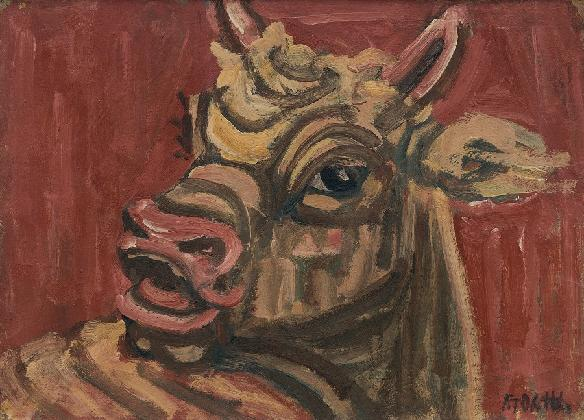 이중섭, ‹황소›, 1950년대, 종이에 유화 물감, 26.5×36.7cm.