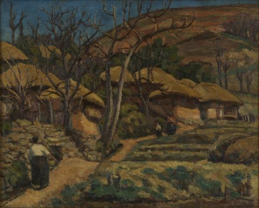 오지호, ‹동복산촌›, 1928, 캔버스에 유화 물감, 72.1×90.4cm, 리움미술관.