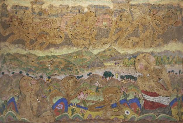 최영림, ‹봄동산›, 1982, 캔버스에 유화 물감, 흙, 127×191cm, 서울미술관.