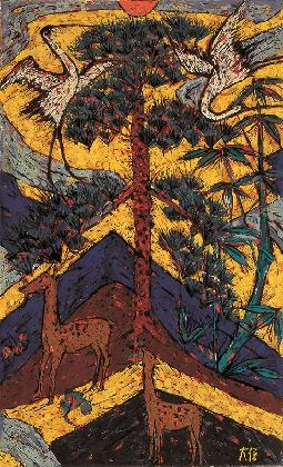 ‹Village of Legends›, 1964, oil paint on canvas, 129×79cm, Hansol Cultural Foundation