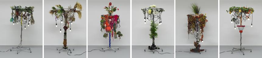 양혜규, ‹여성형원주민-1.구변(口辯), 2.시골신기(神氣), 3.철지난 포화(飽和), 4.음력, 5.숙성, 6.상기된 결실›, 2010, 혼합재료, 1.185×106×106, 2.192×123×150, 3.197×103×103, 4.191×84×84, 5.235×105×105, 6.180×110×110㎝