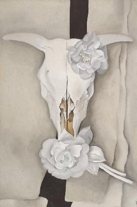 조지아 오키프, ‹옥양목 꽃이 있는 소의 두개골›, 1931, 캔버스에 유채, 91.4 × 61 cm. 시카고 미술관 알프레드 스티글리츠 컬렉션, 조지아 오키프 기증.
