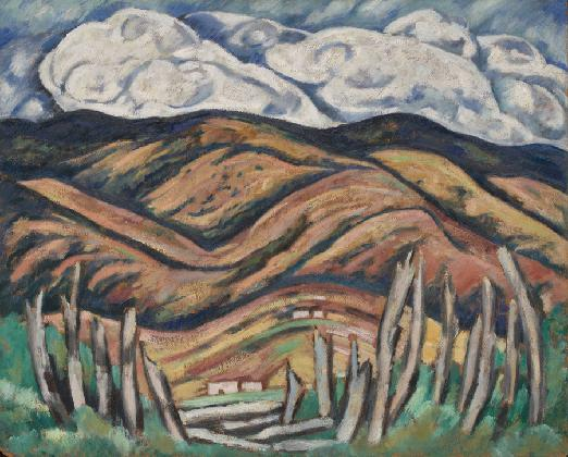 마스든 하틀리, ‹뉴잉글랜드의 끝 - 뉴멕시코의 시작›, 1918-19, 판지에 유채, 61.6 × 76.1 cm. 시카고 미술관 알프레드 스티글리츠 컬렉션.